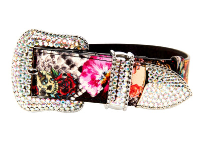 Floral, Scull, Snake Print Italian Leather Collar With Swarovski by Allysa Payne Beverly Hills - main product image for Resin Society