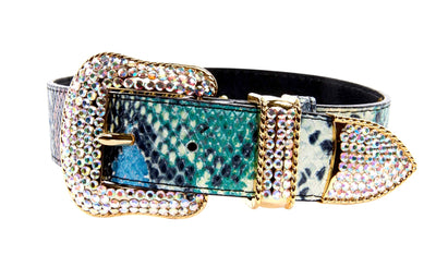 Green, Blue, Black, Red Embossed Snake Italian Leather Collar With Gold by Allysa Payne Beverly Hills - main product image for Resin Society