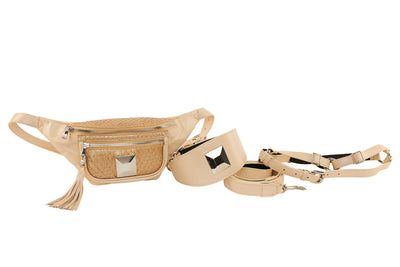 Pearl Beige Italian Leather/Tan Tilapia Fanny Pack With Large Silver by Allysa Payne Beverly Hills - product image 2 for Resin Society