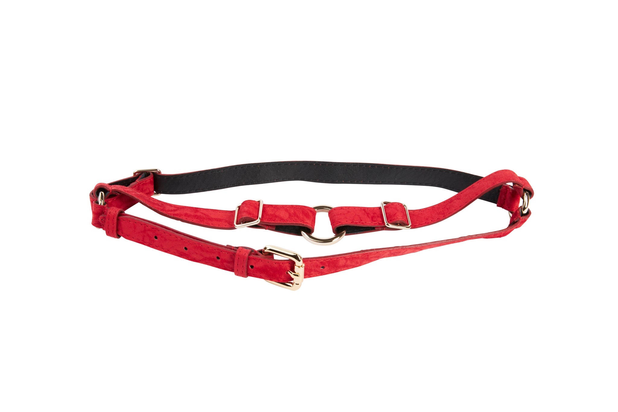 Red Italian Leather Hair On Hide Harness by Allysa Payne Beverly Hills - main product image for Resin Society