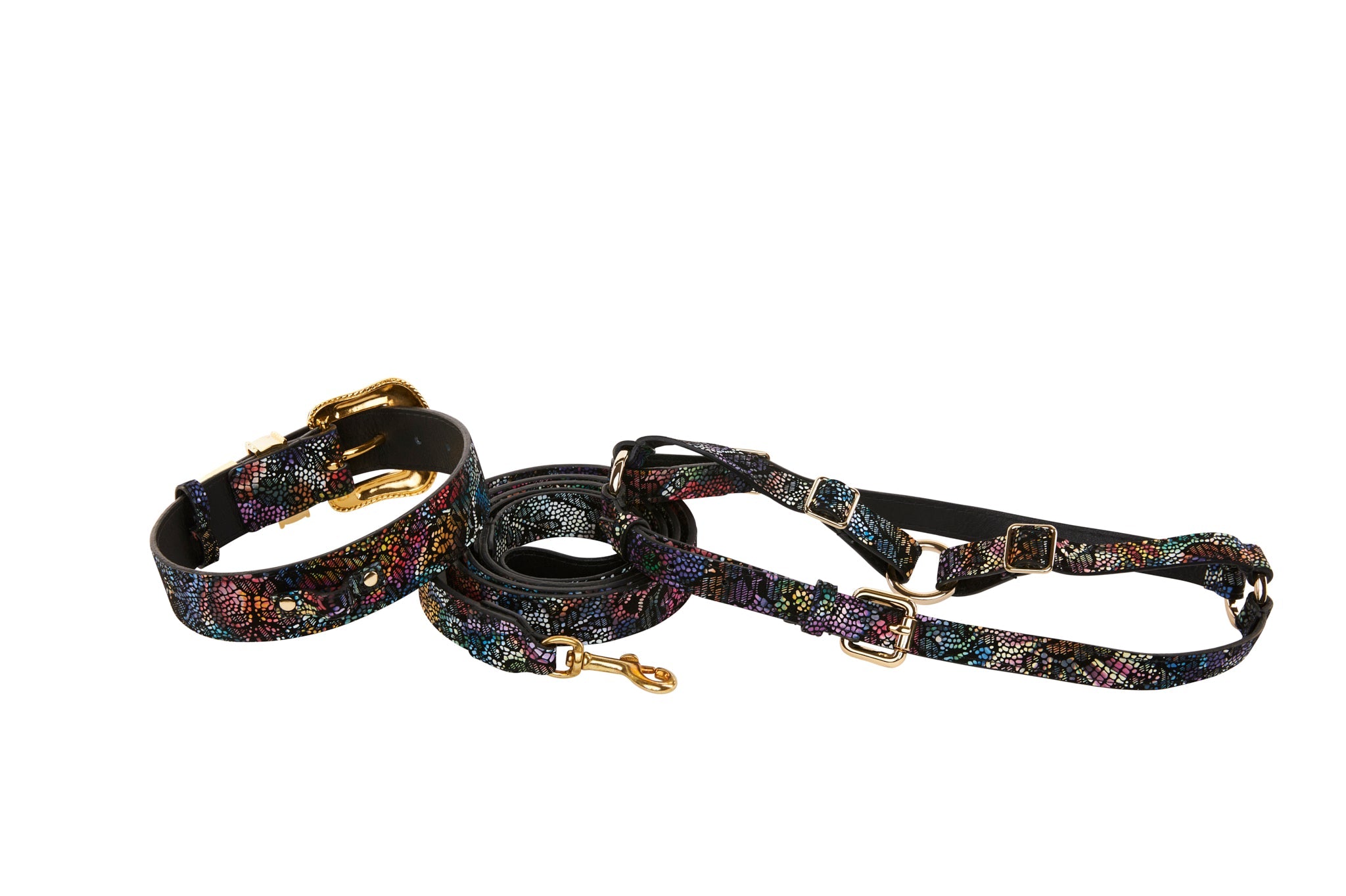 Floral/Lace Embossed Italian Leather Swarovski Crystal Hardware Collar