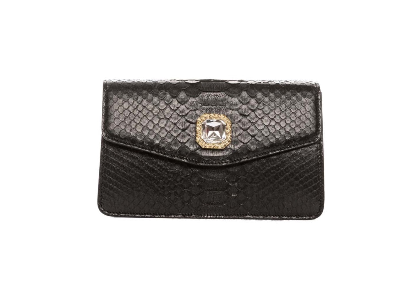 Black Python Clutch With Custom Swarovski Crystal by Allysa Payne Beverly Hills - main product image for Resin Society