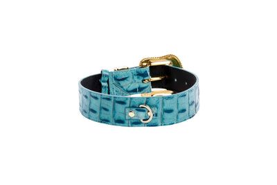 Turquoise Embossed Croc Italian Leather/Swarovski Crystal Hardware by Allysa Payne Beverly Hills - product image 4 for Resin Society