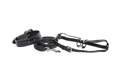 Dark Grey/Light Grey Embossed Croc Italian Leather Silver Swarovski