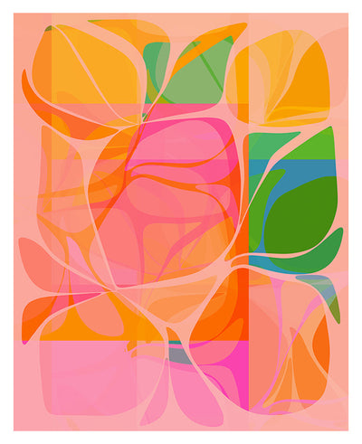 Abstract Citrus #2 - colorful botanical art print featuring citrus shapes in lively warm tones