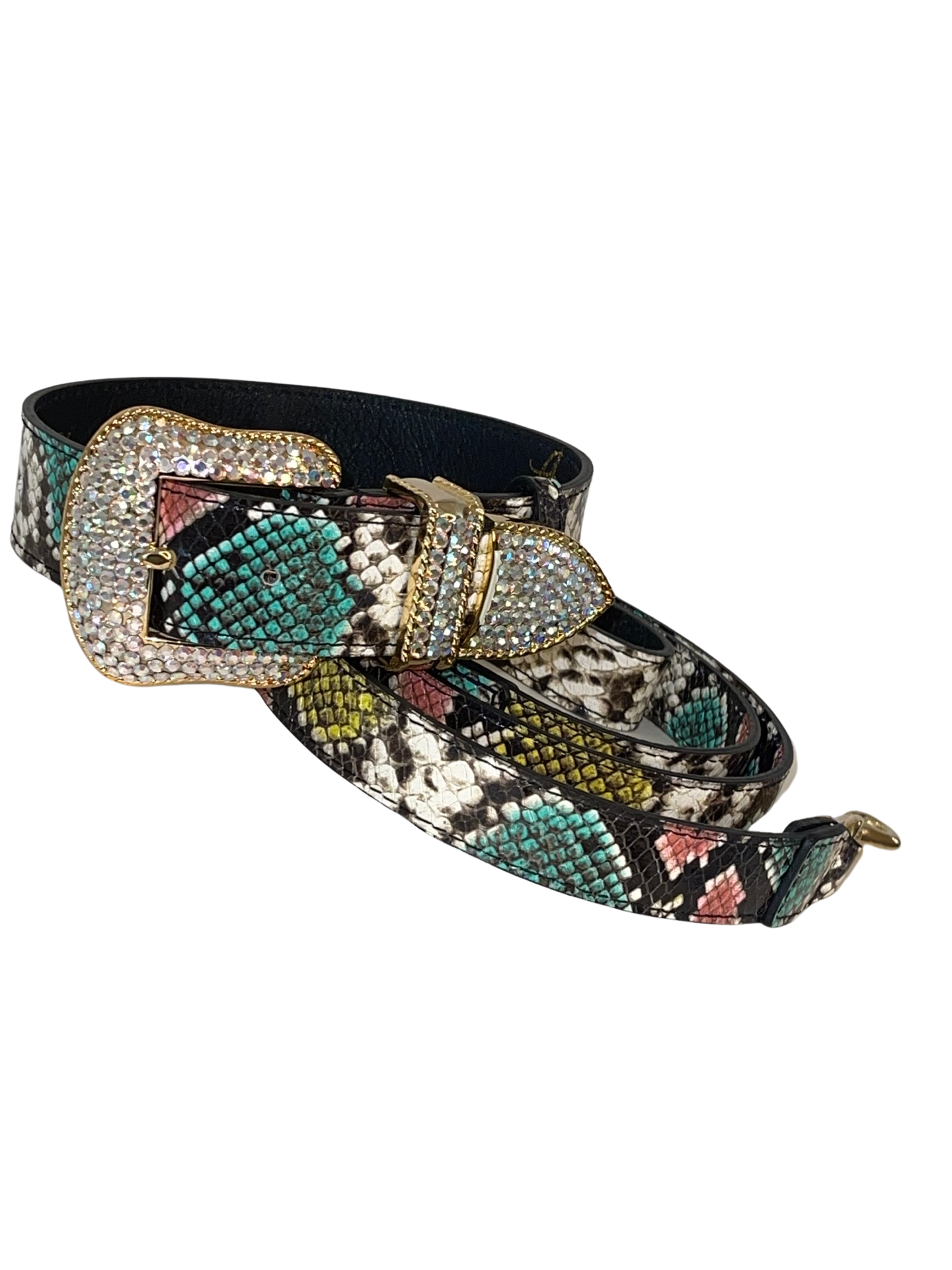 Multi-Color Embossed Snake Italian Leather Collar & Leash Set with Swarovski Crystal Hardware