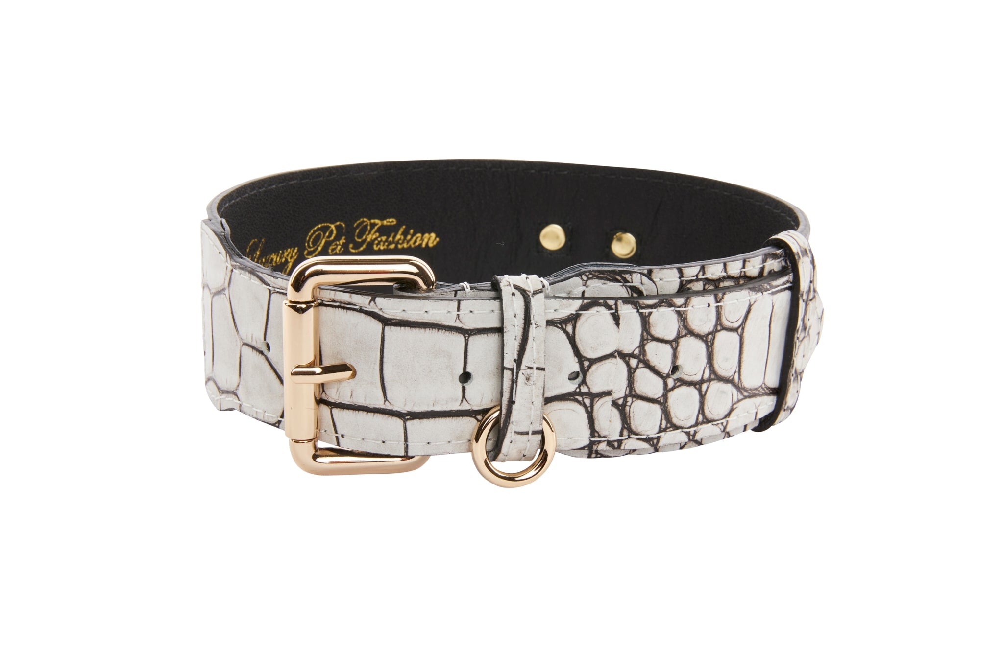 Dark Brown/Off White Embossed Croc Italian Leather Classic Collar With by Allysa Payne Beverly Hills - product image 2 for Resin Society