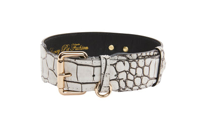 Dark Brown/Off White Embossed Croc Italian Leather Classic Collar With by Allysa Payne Beverly Hills - product image 2 for Resin Society