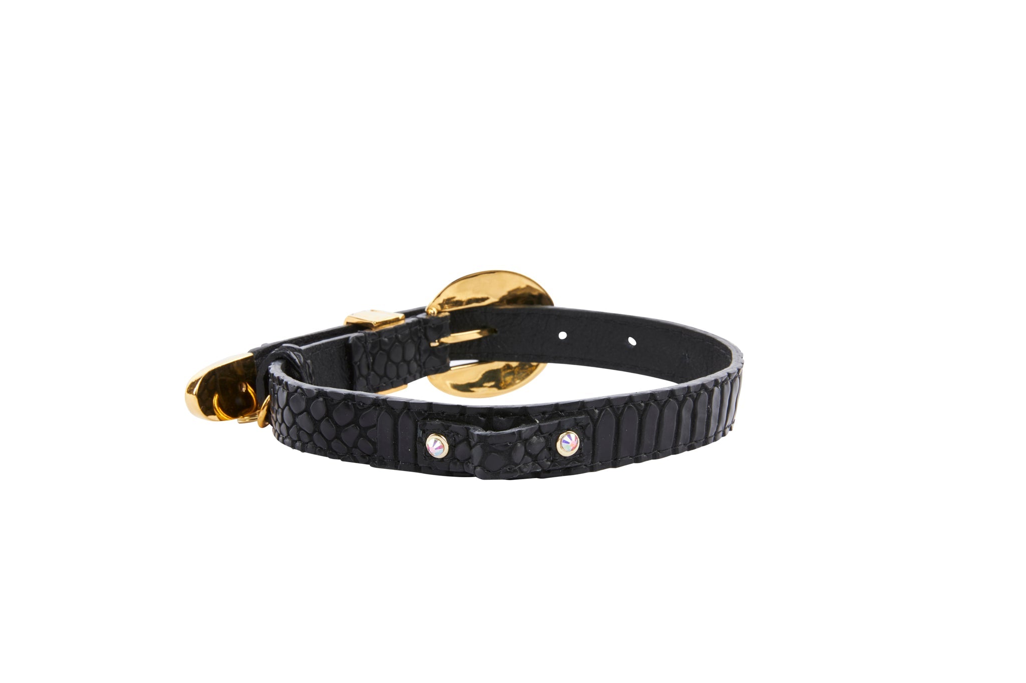 Black Embossed Snake Italian Leather With 3 Piece Swarovski Crystal by Allysa Payne Beverly Hills - product image 2 for Resin Society