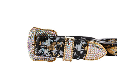 Black, Gold, Silver Iridescent Snake Collar & Leash Set With Swarovski