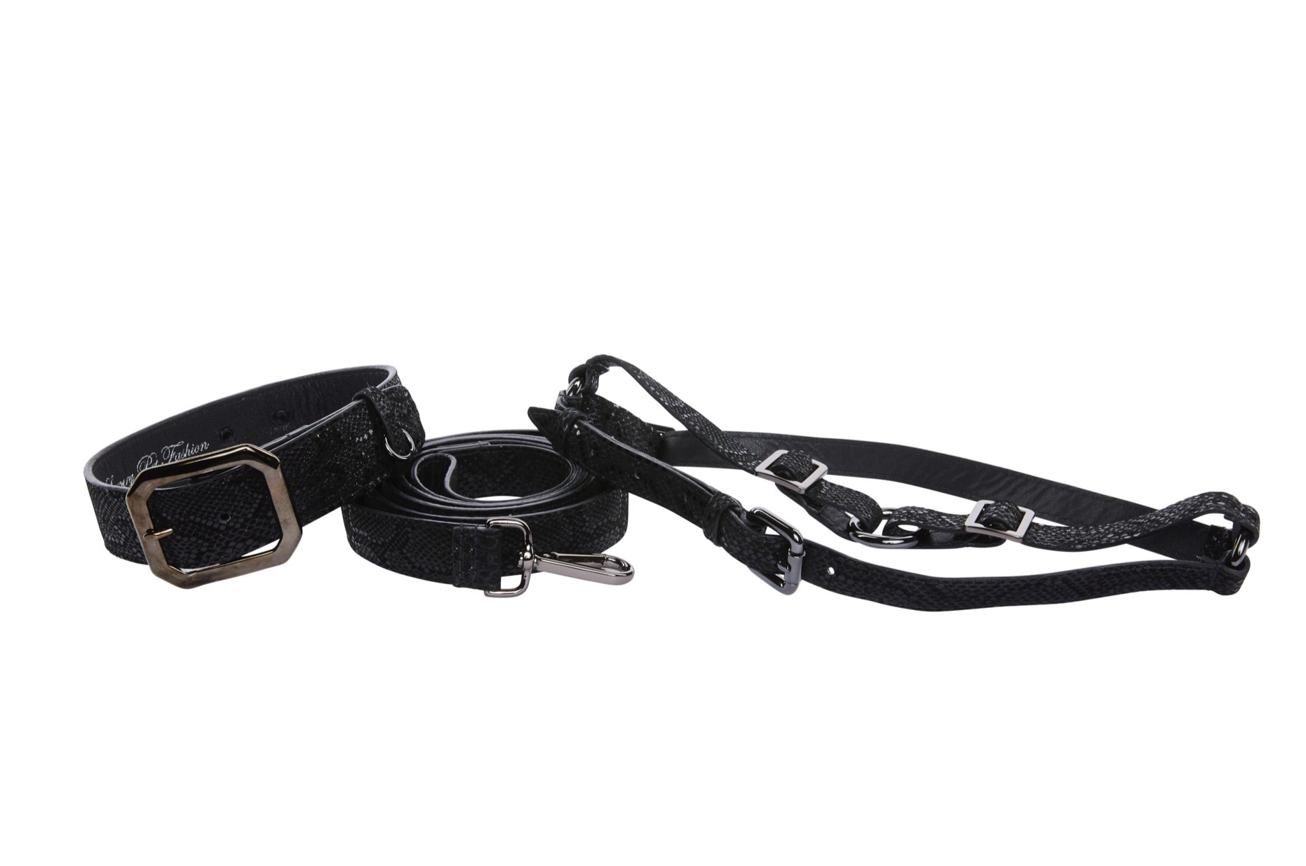 Glamorous Black Snake Print Italian Leather With Gun Metal Grey