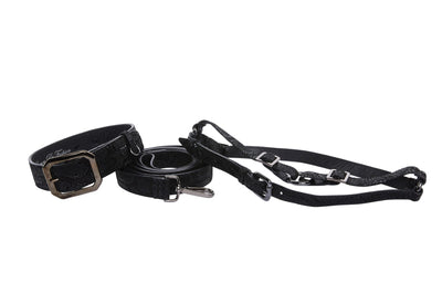 Glamorous Black Snake Print Italian Leather With Gun Metal Grey
