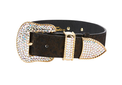 Dark Brown/Bronze Abstract Leopard Print Italian Leather Collar With