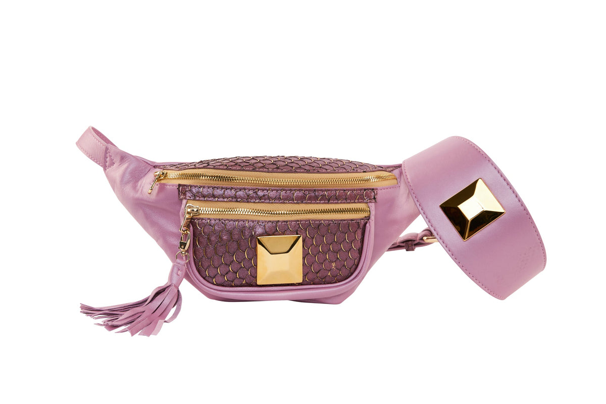 Pearl Purple Italian Leather/Purple Tilapia Fanny Pack With Large Gold by Allysa Payne Beverly Hills - main product image for Resin Society