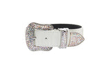 Matte white collar with textured pattern featuring a large buckle and tip adorned with sparkling silver Swarovski crystals.