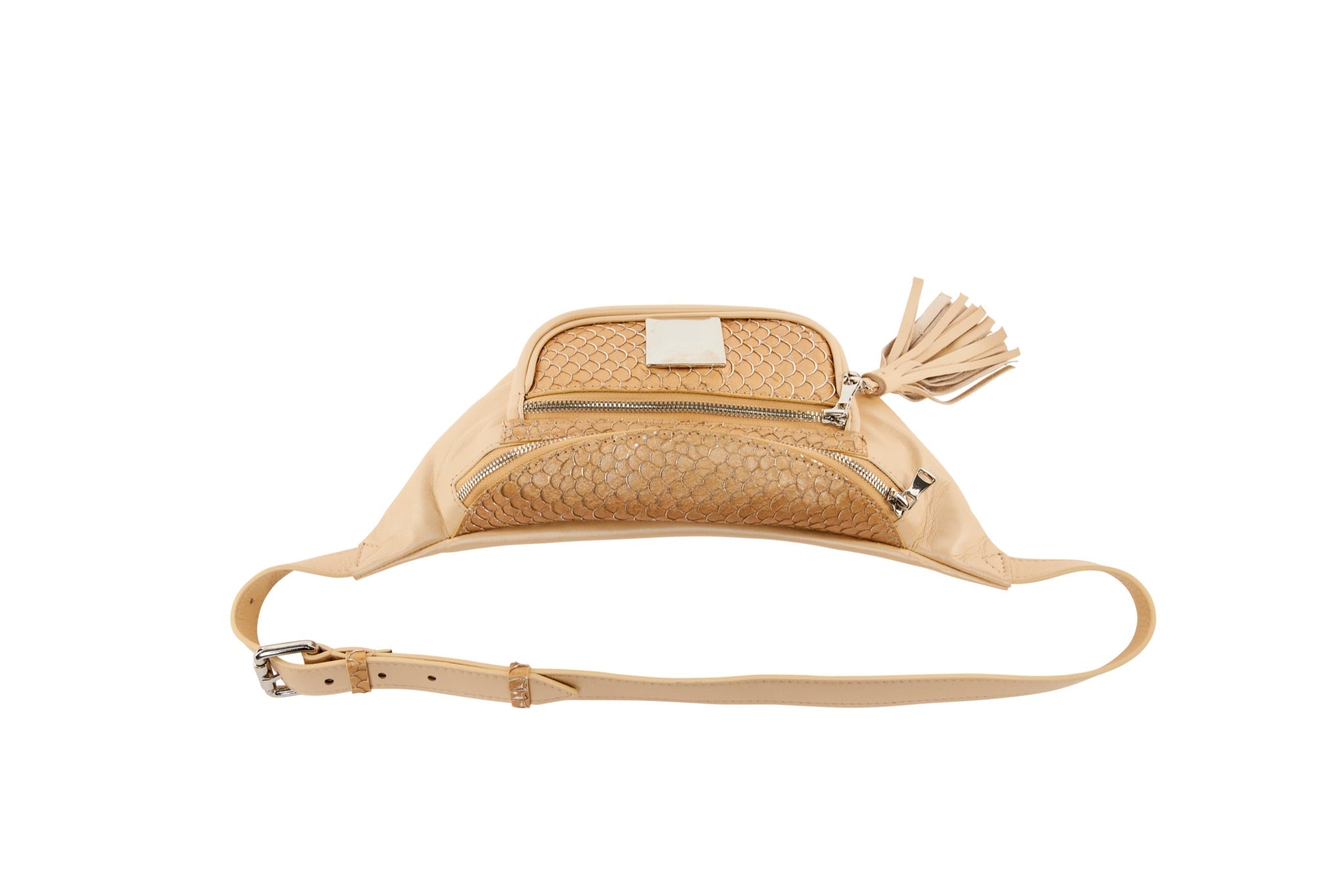 Pearl Beige Italian Leather/Taupe Tilapia Fanny Pack With Custom Large by Allysa Payne Beverly Hills - product image 2 for Resin Society
