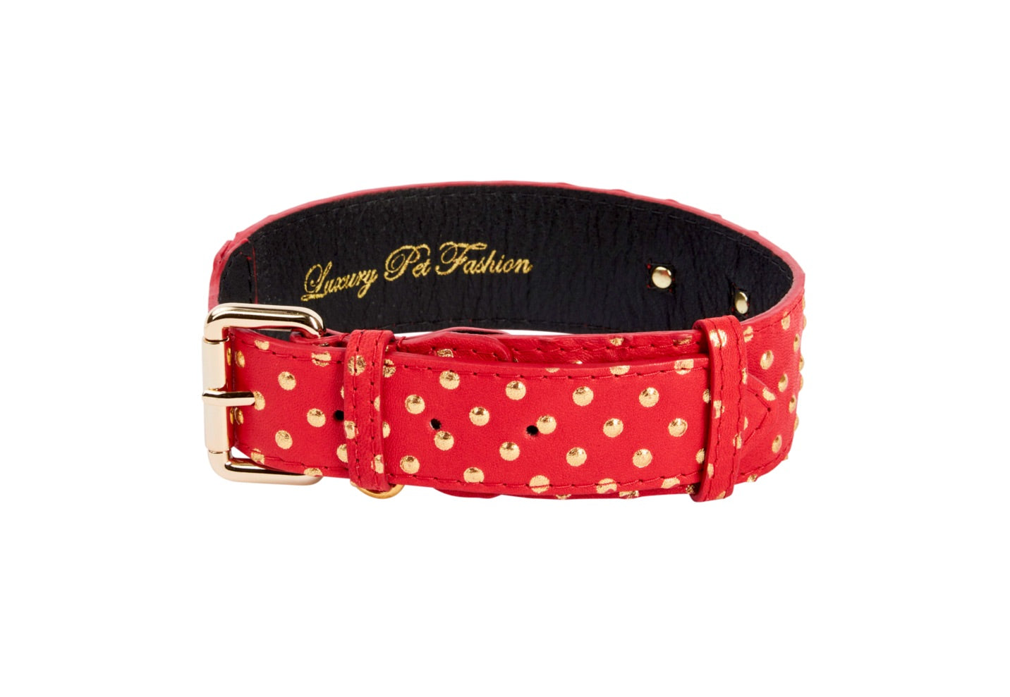 Red & Gold Polka Dot Italian Leather Classic Collar by Allysa Payne Beverly Hills - main product image for Resin Society