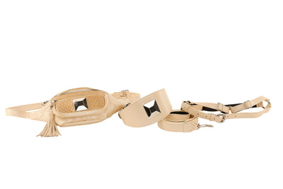 Pearl Beige Italian Leather/Tan Tilapia Fanny Pack With Large Silver by Allysa Payne Beverly Hills - product image 3 for Resin Society