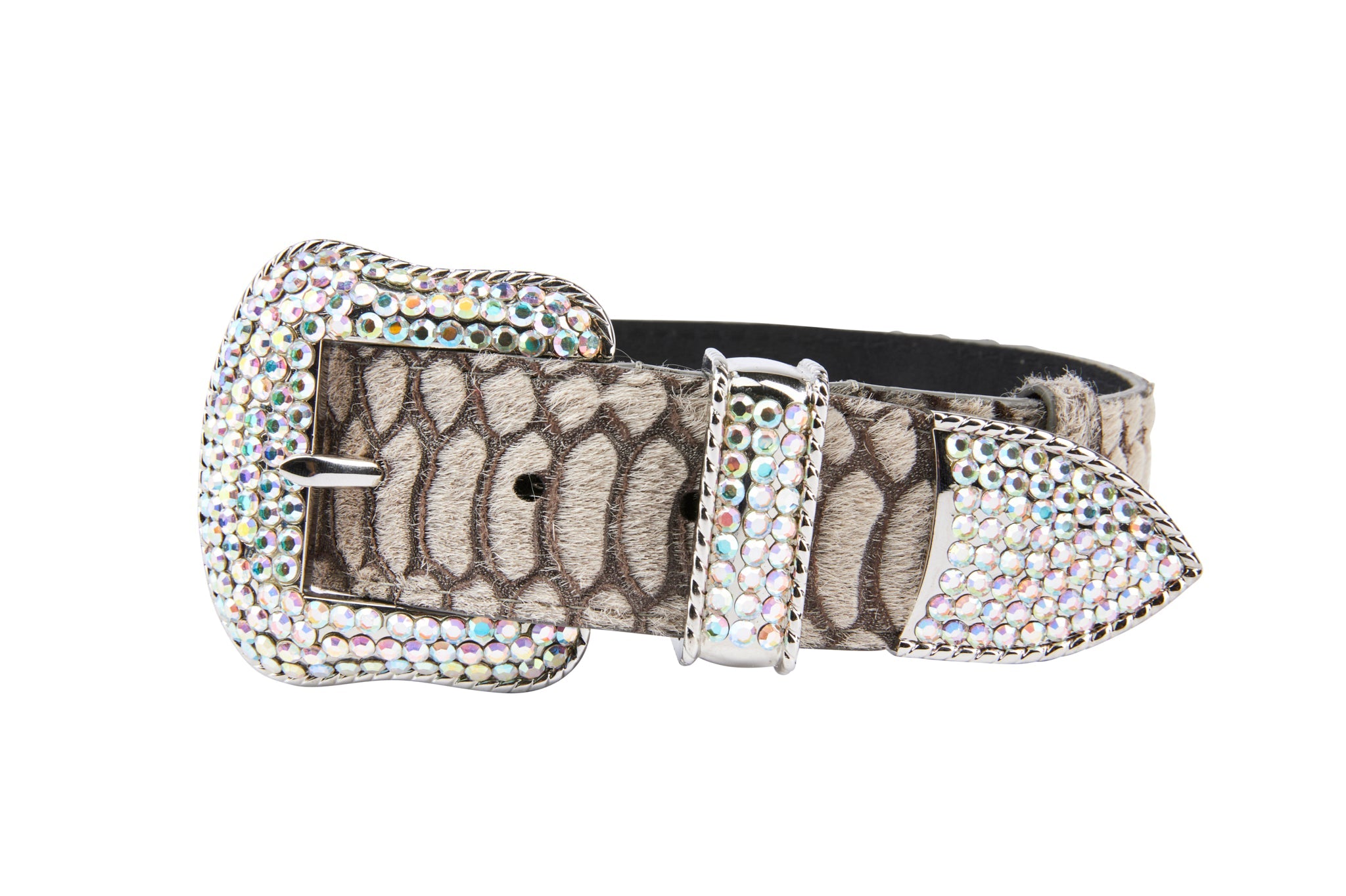 Grey Snake Print Hair On Hide Italian Leather Collar With Swarovski
