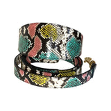 Multi-color embossed snake pattern Italian leather collar and leash set, 3 inches wide