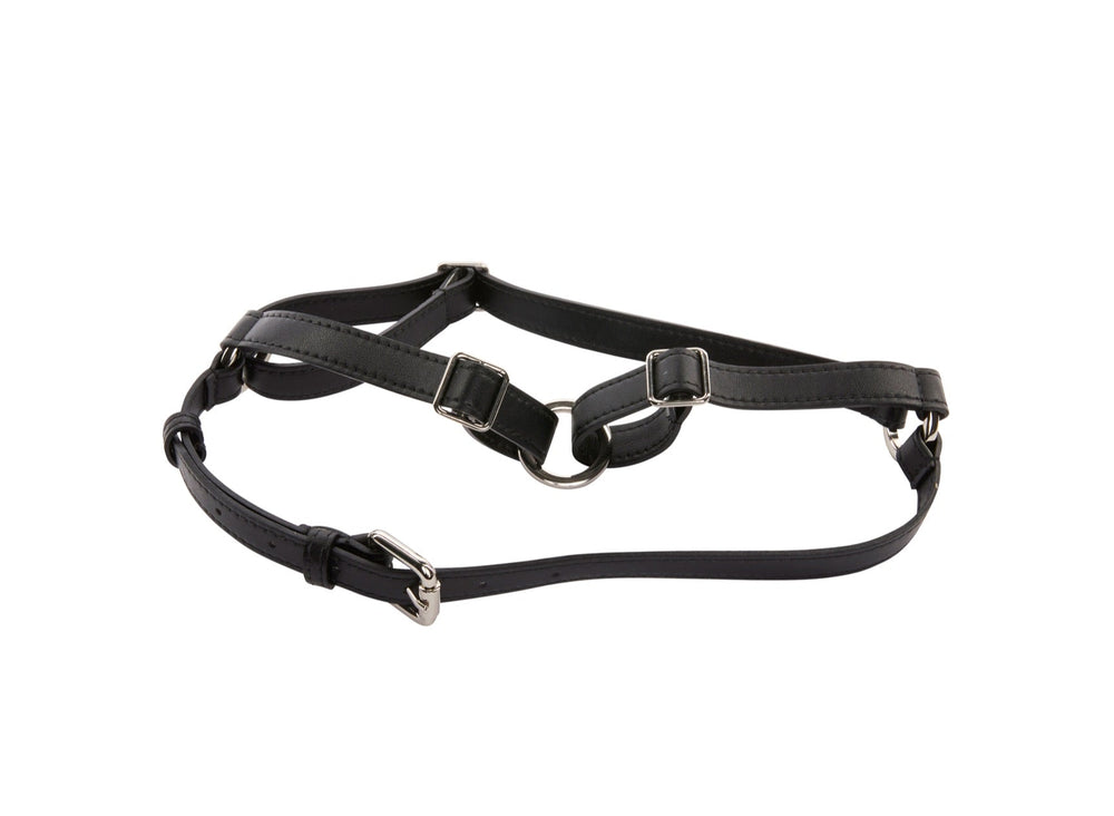 Black Vegan Leather Harness with Silver Hardware displayed flat on a neutral background