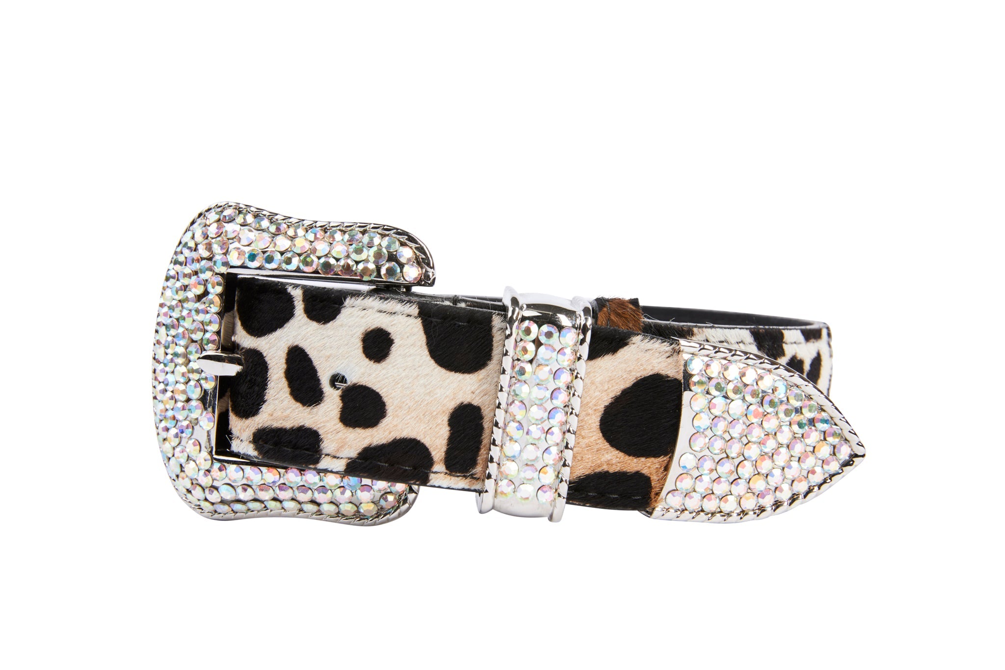 Snow Leopard Print Hair On Hide Italian Leather Collar With Swarovski by Allysa Payne Beverly Hills - main product image for Resin Society