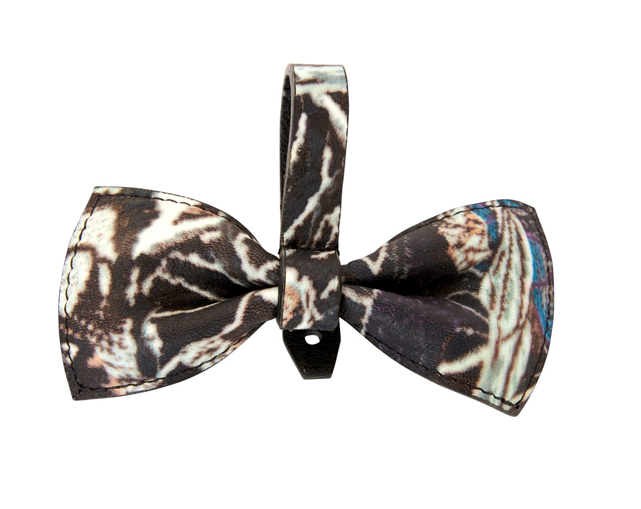 Abstract Butterfly Italian Leather Bowtie featuring bold orange and black butterfly design
