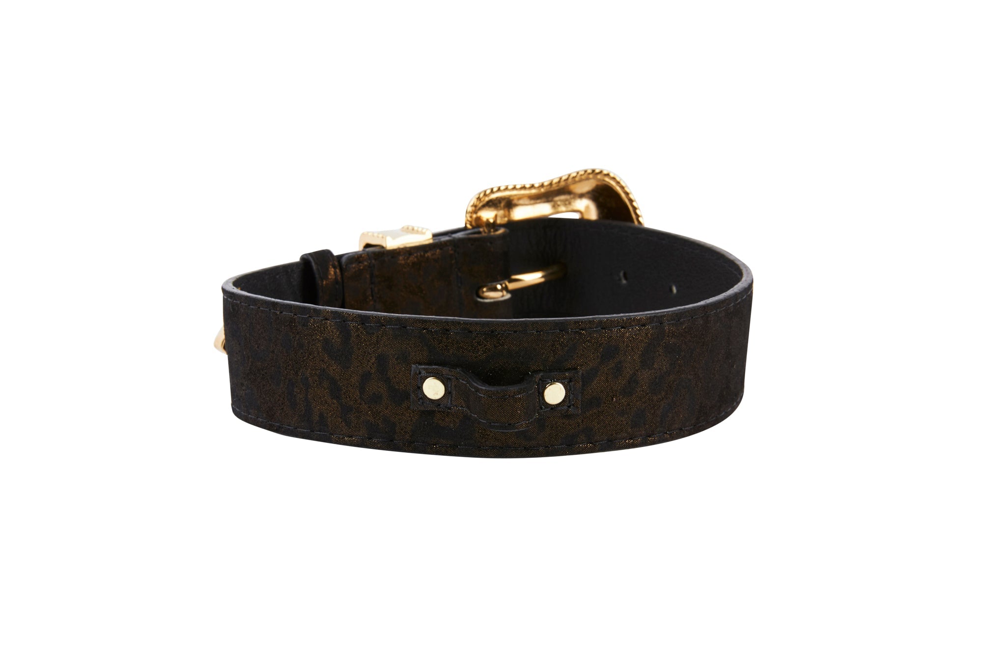 Dark Brown/Bronze Abstract Leopard Print Italian Leather Collar With