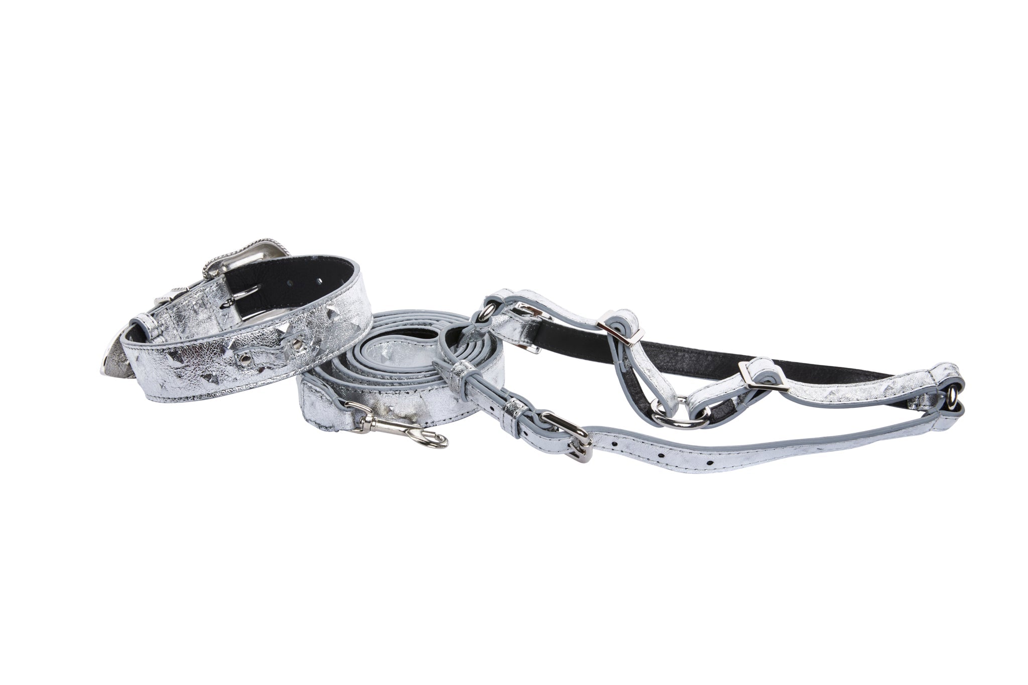 Silver Studded Italian Leather Swarovski Crystal Collar