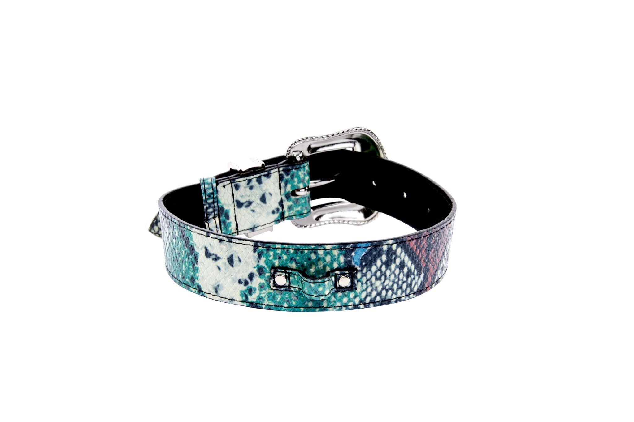 Green, Blue, Black, Red Embossed Snake Italian Leather Collar With