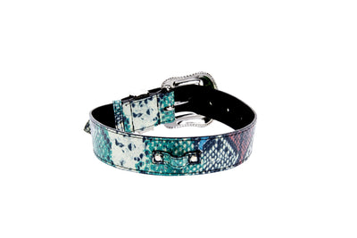 Green, Blue, Black, Red Embossed Snake Italian Leather Collar With