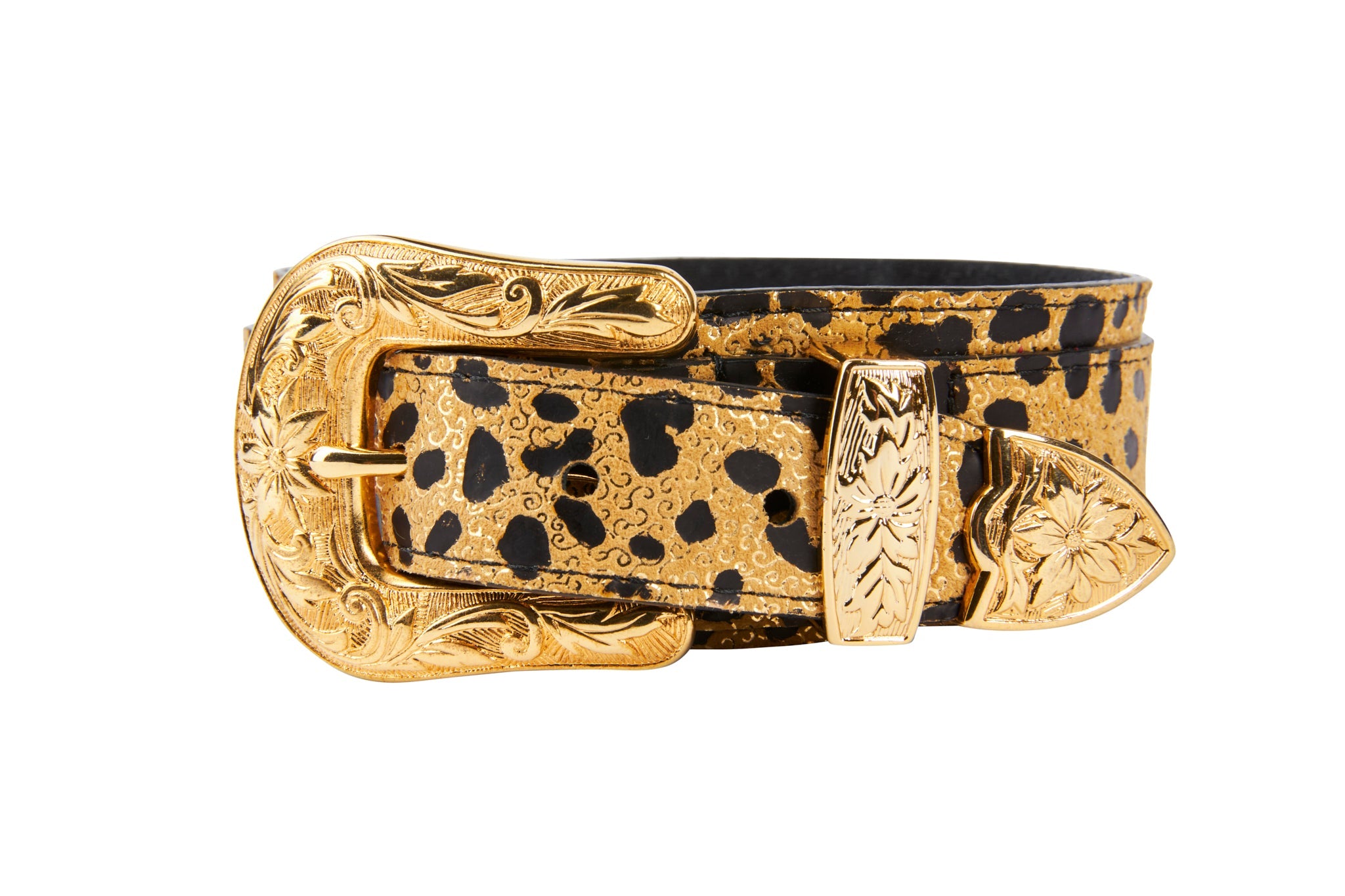 Leopard Print Italian Leather Collar With Gold Western Style Floral by Allysa Payne Beverly Hills - main product image for Resin Society