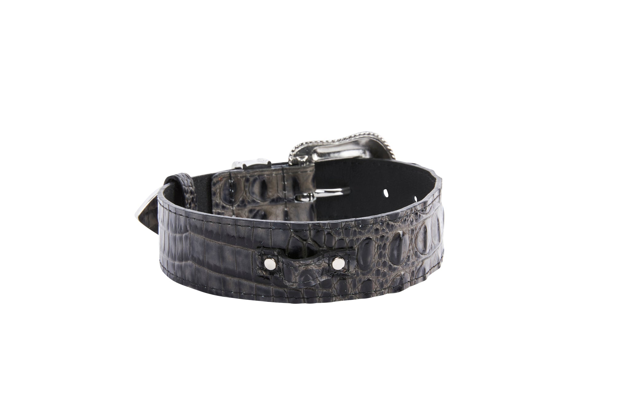 Dark Grey/Light Grey Embossed Croc Italian Leather Silver Swarovski