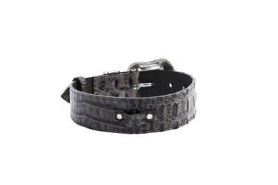 Dark Grey/Light Grey Embossed Croc Italian Leather Silver Swarovski