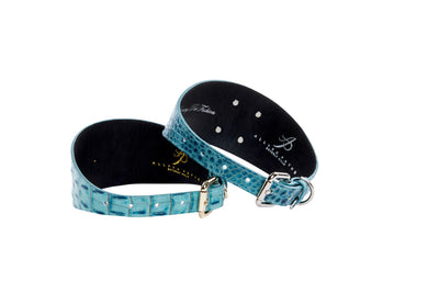 Turquoise Embossed Croc Italian Leather 3” Wide Style Collar Set Of 2 by Allysa Payne Beverly Hills - product image 2 for Resin Society