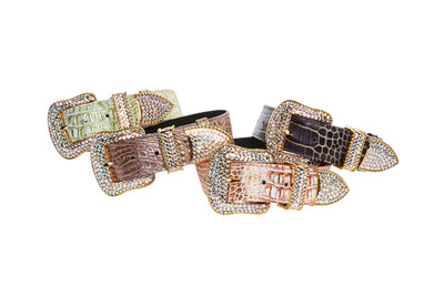 Embossed Croc Italian Leather/Swarovski Crystals Collars. Set Of 4 by Allysa Payne Beverly Hills - main product image for Resin Society