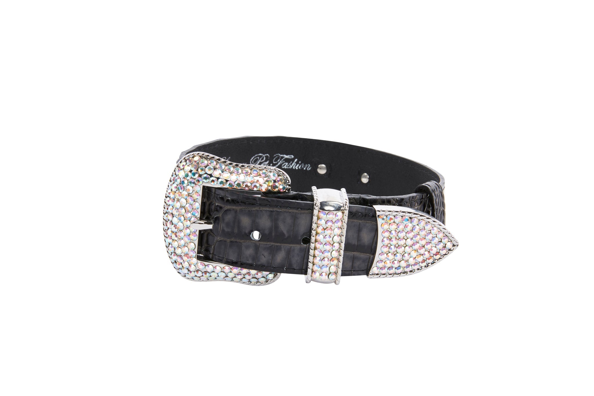 Dark Grey/Light Grey Embossed Croc Italian Leather Silver Swarovski