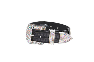 Dark Grey/Light Grey Embossed Croc Italian Leather Silver Swarovski