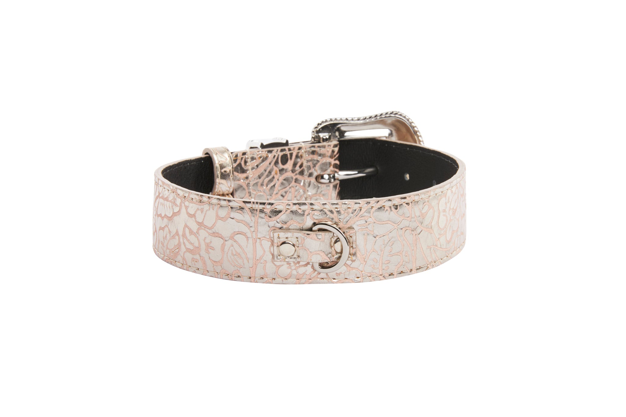 Soft Pink/Silver Floral Print Italian Leather With Silver Swarovski