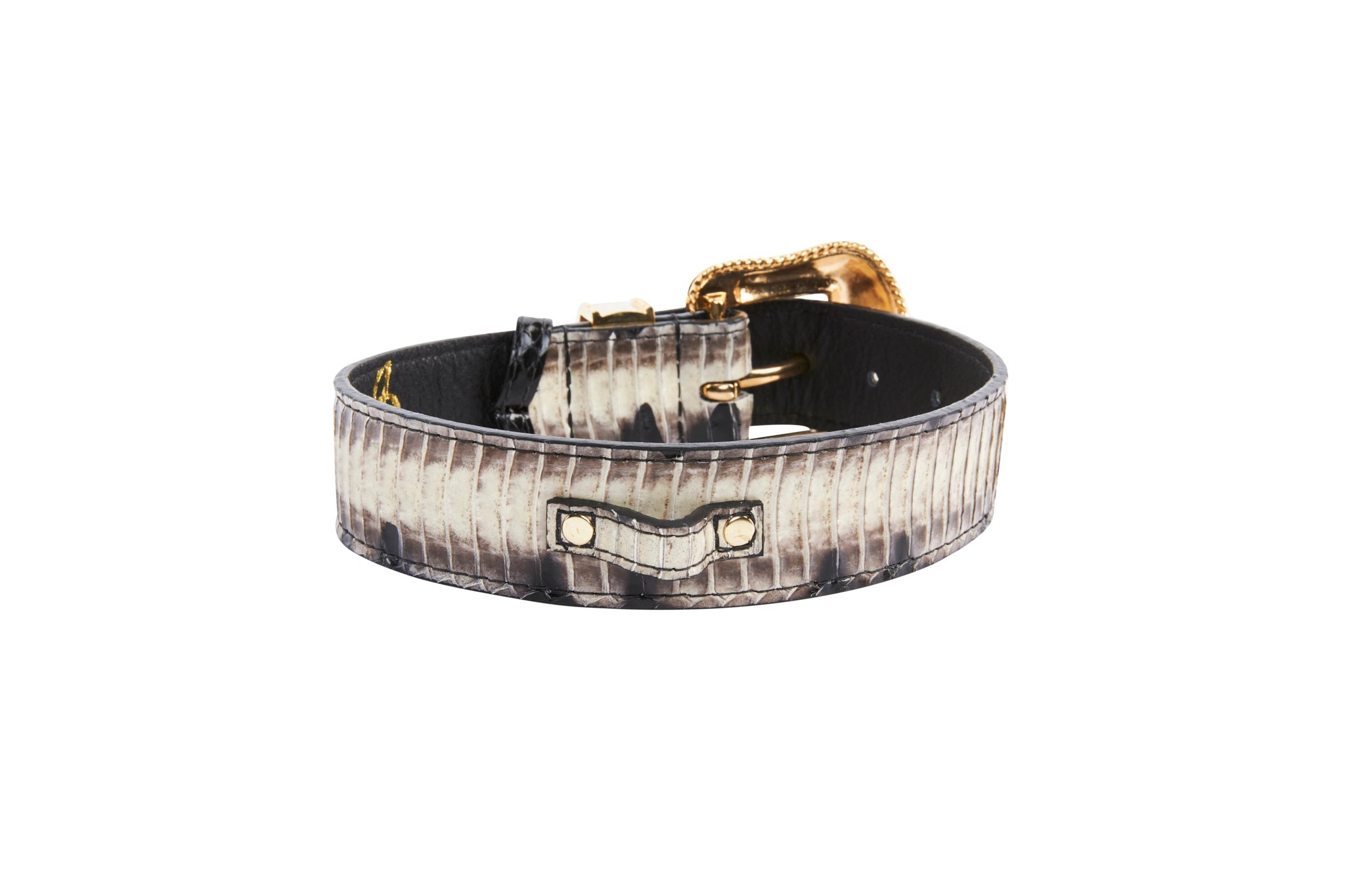 Off White/Black Snake With Gold Swarovski Crystal Hardware Collar &