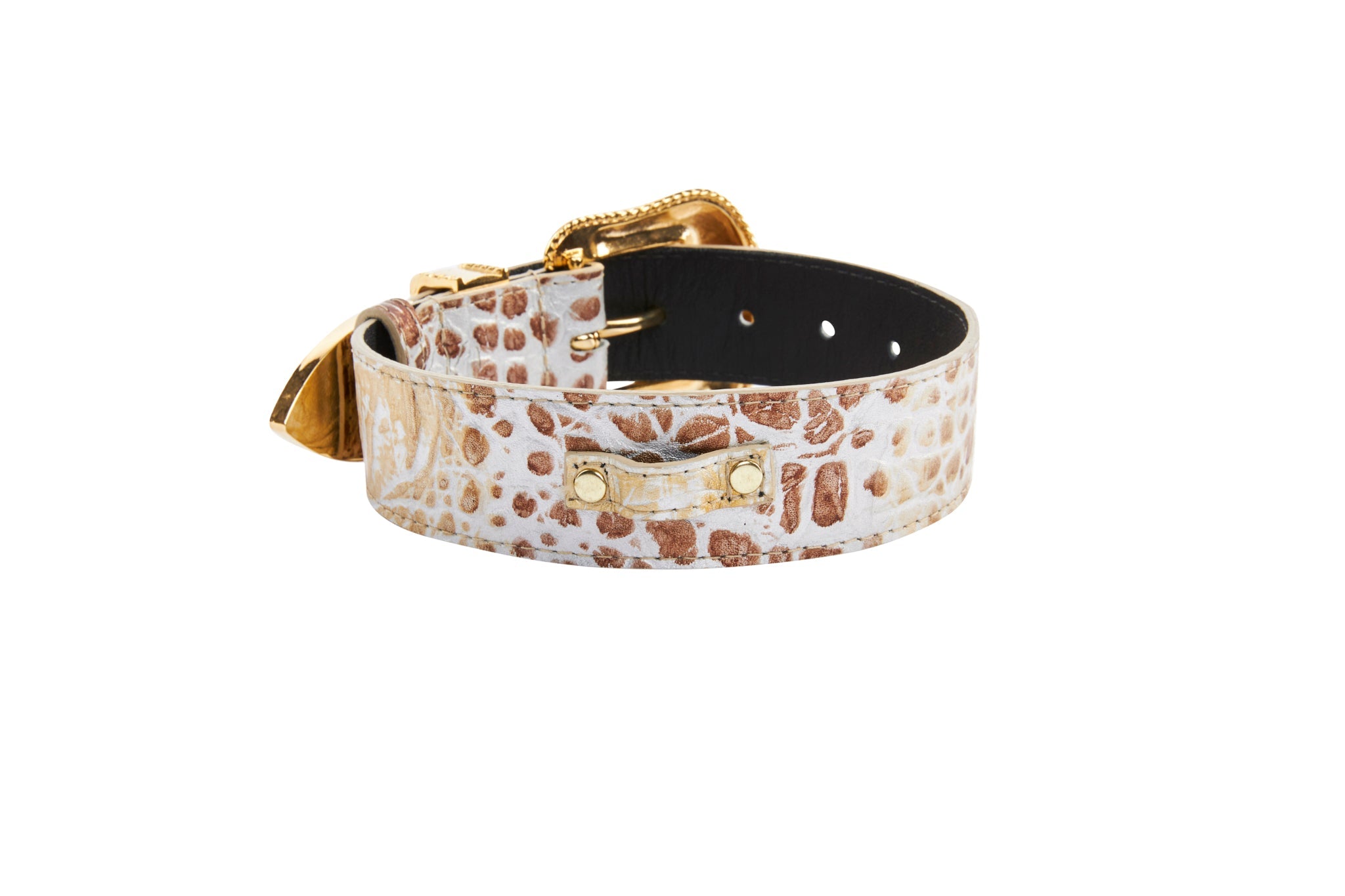 Silver/Bronze/Gold Italian Leather Embossed Croc Swarovski Crystal