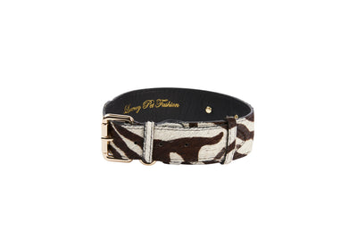 Distressed Brown & White Zebra Print Hair On Hide Classic Collar by Allysa Payne Beverly Hills - product image 3 for Resin Society