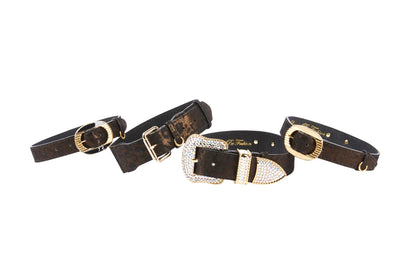 Dark Brown/Bronze Abstract Leopard Print Italian Leather Set Of 4