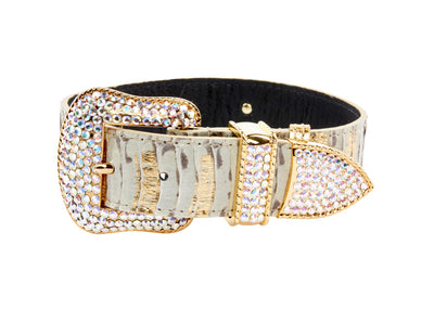 White Wash & Gold Snake Collar With Swarovski Crystal Hardware by Allysa Payne Beverly Hills - product image 2 for Resin Society