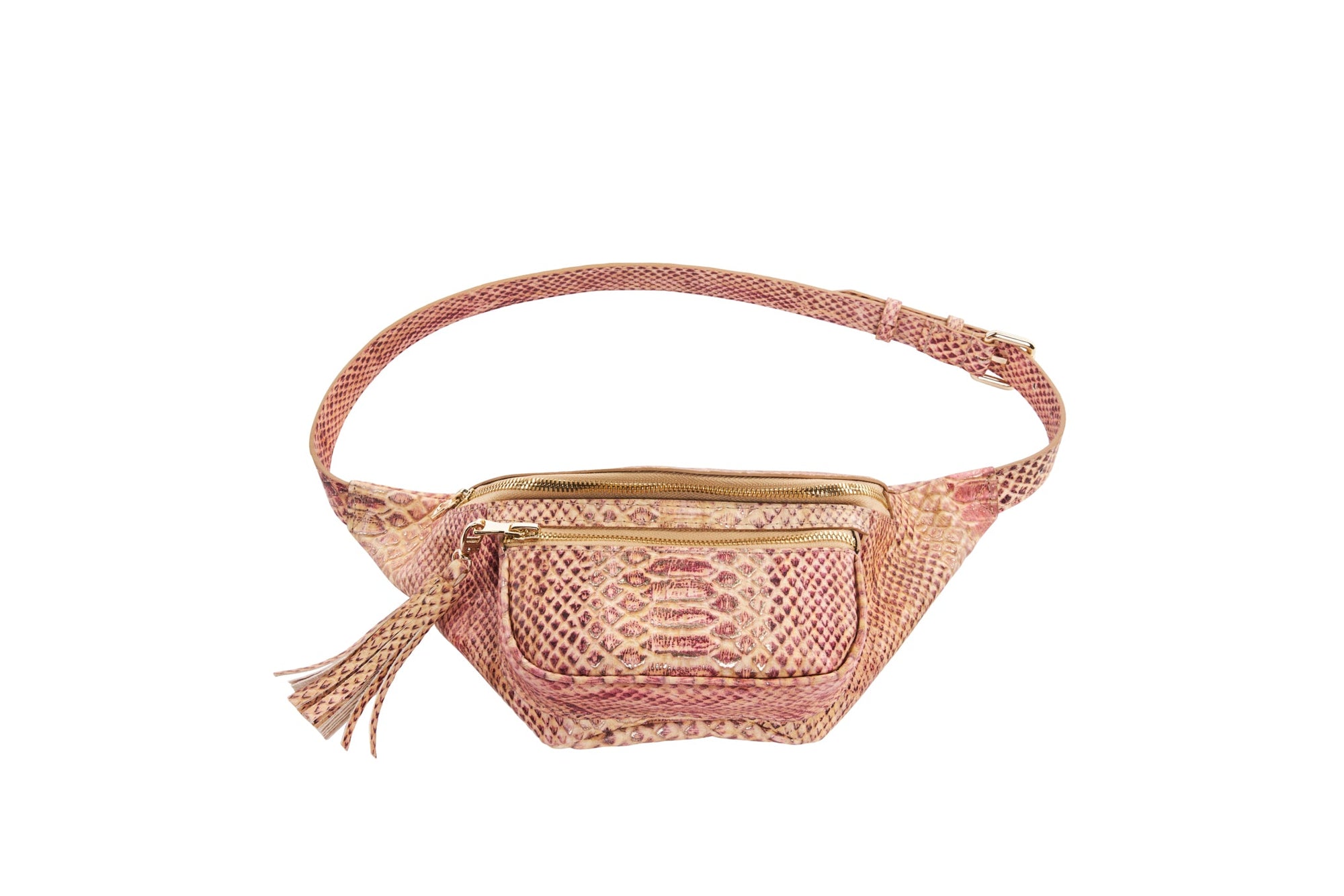 Embossed Snake Belt Bag/Fanny Pack showing textured snake pattern and adjustable strap