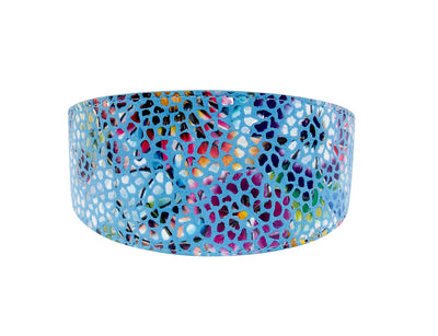 Blue Floral Mosaic Italian Leather 3” Wide Style Collar by Allysa Payne Beverly Hills - main product image for Resin Society
