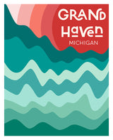Destination: Grand Haven - Modern Art Print featuring stylized typography and coastal imagery
