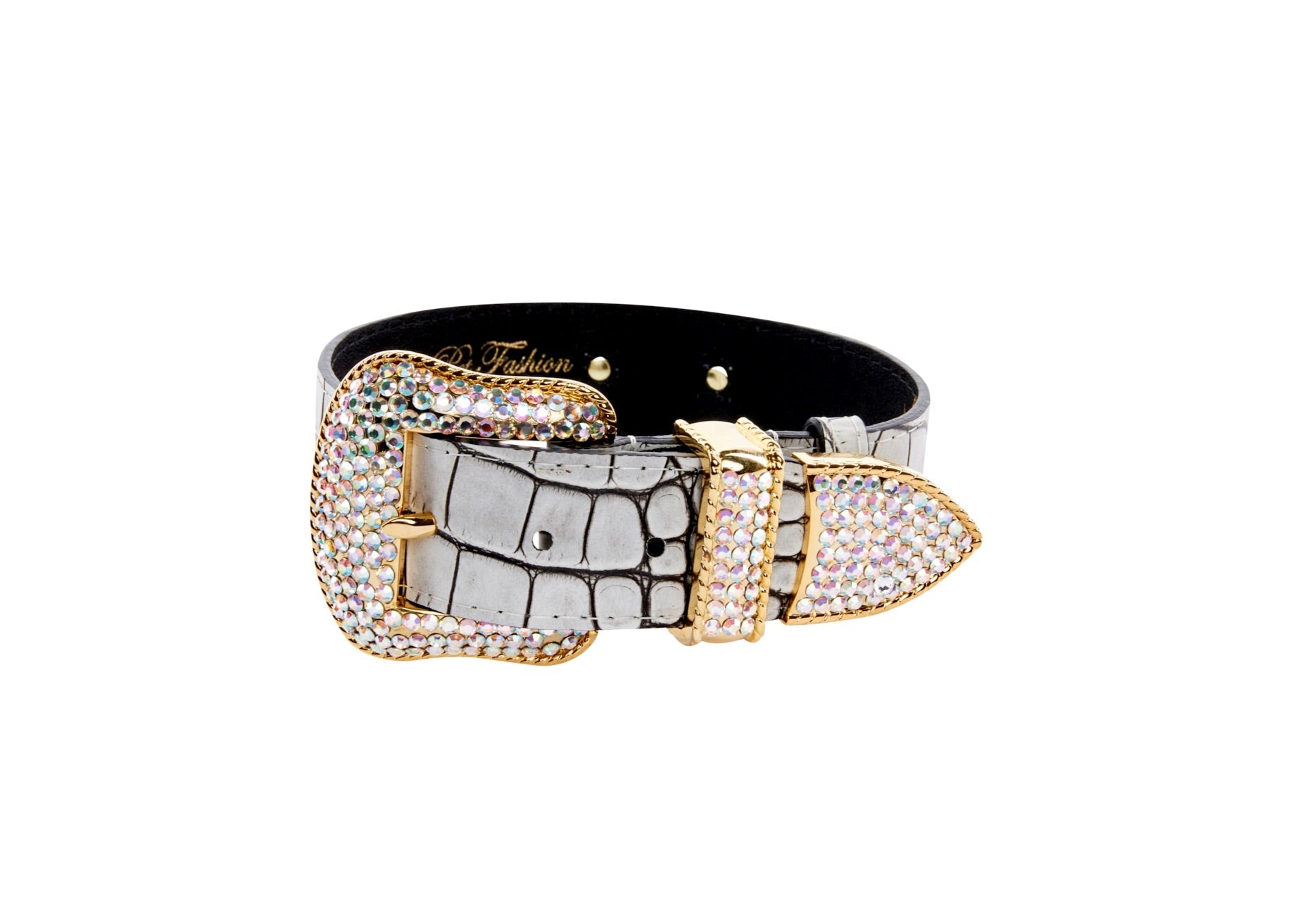 Dark Brown/Off White Embossed Croc Italian Leather Collar With Gold by Allysa Payne Beverly Hills - product image 3 for Resin Society