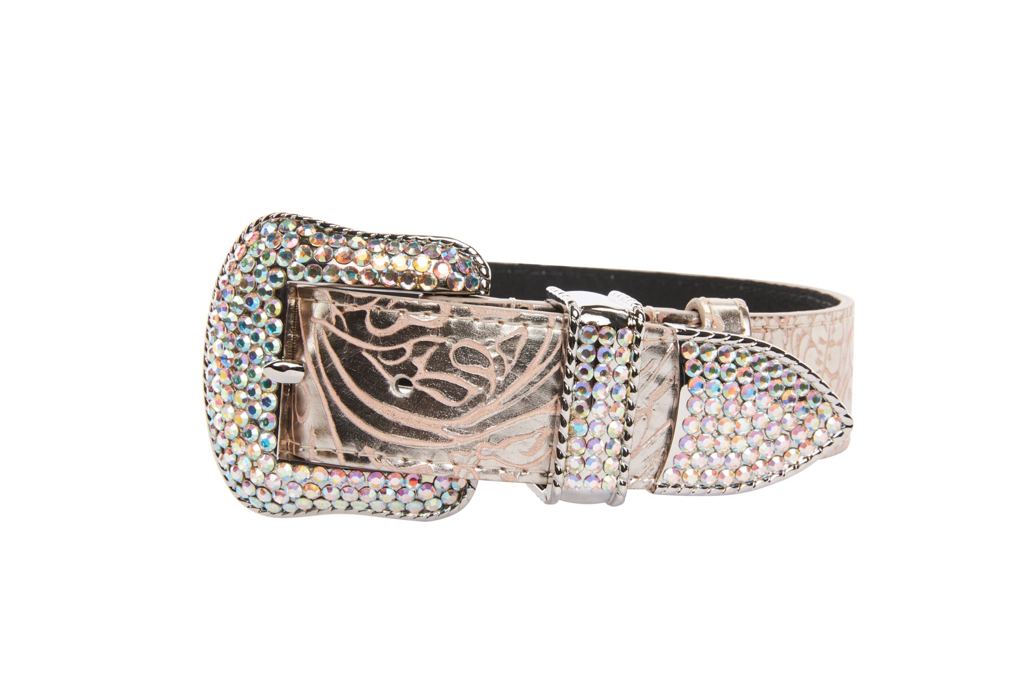 Soft Pink/Silver Floral Print Italian Leather With Silver Swarovski by Allysa Payne Beverly Hills - product image 4 for Resin Society
