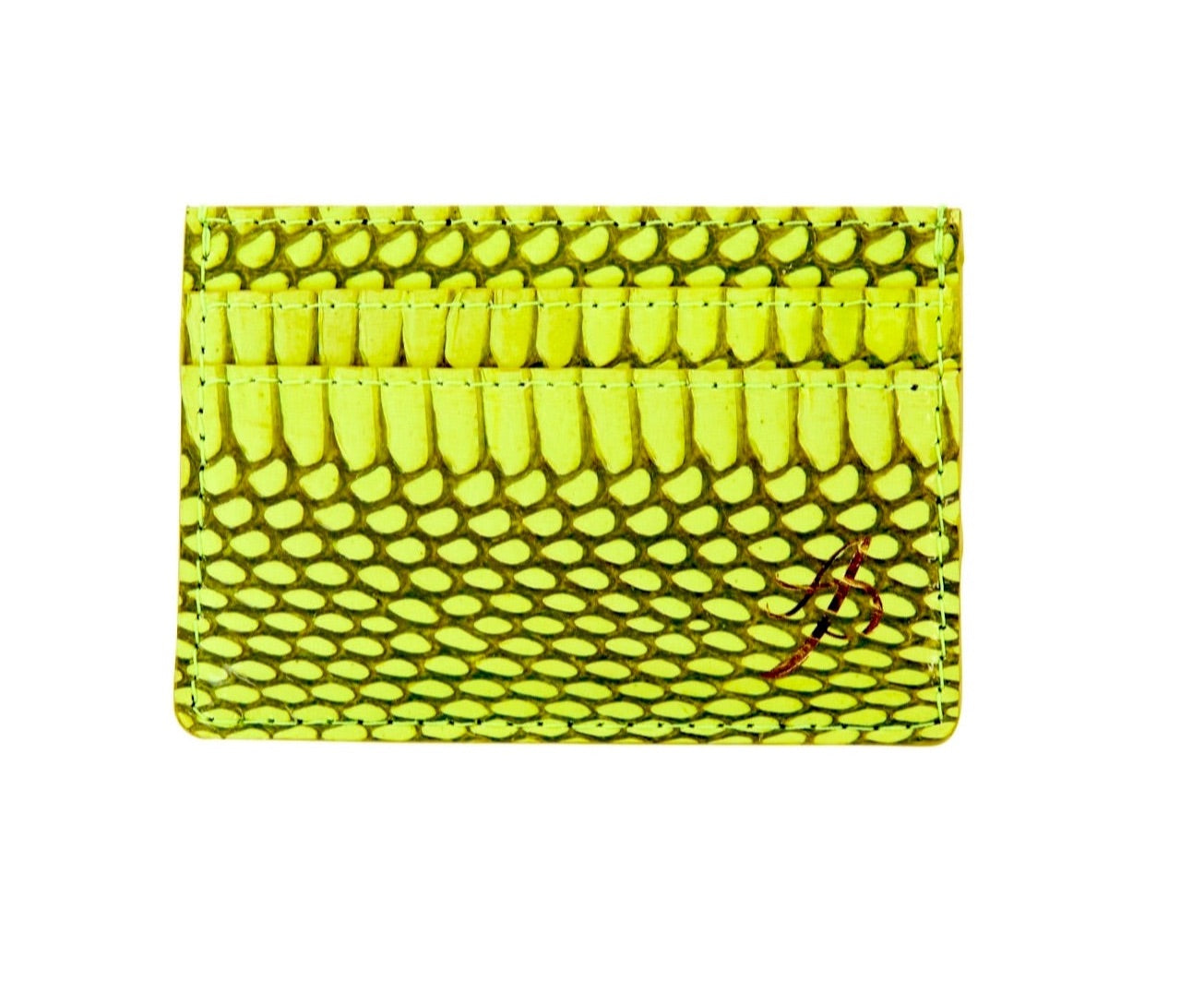 Neon Green Viper Snake Card Wallet showing snake pattern and double sided layout